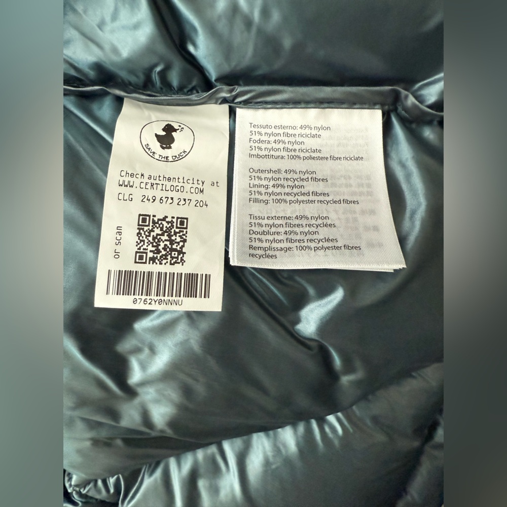 SAVE THE DUCK Jacket Water Repellent Recycled Nylon Puffer Dusty Green size L - Picture 3 of 10